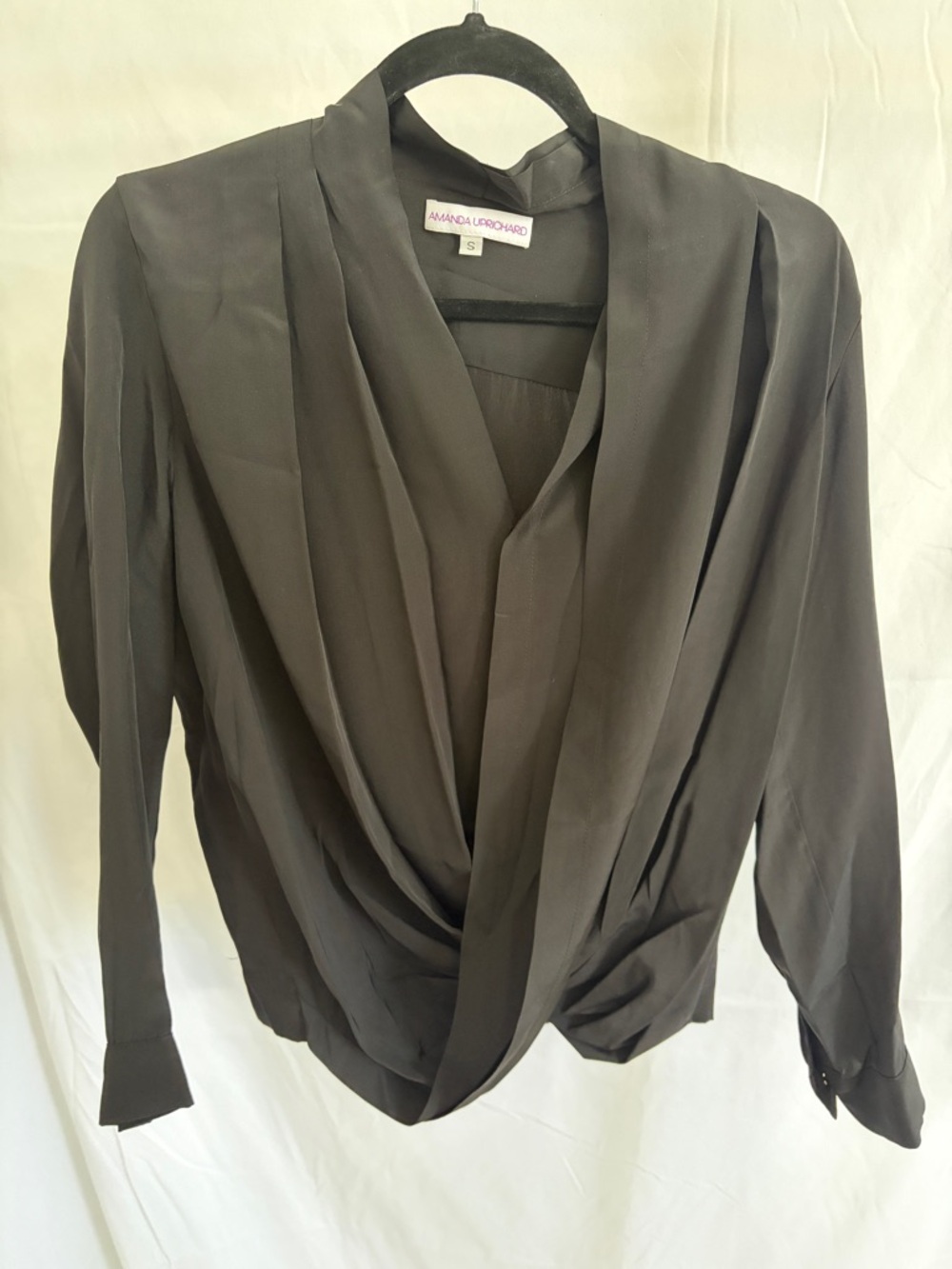 Amanda Uprichard Black Draped Wrap-Front Blouse